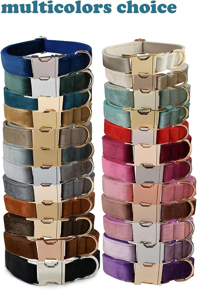 Love Dream Velvet Dog Collar and Leash Set, Soft & Comfy Adjustable Dog Leash and Collar with Heavy Duty Metal Buckle for Small Medium Large Dogs Training & Walking (Large, Rose)