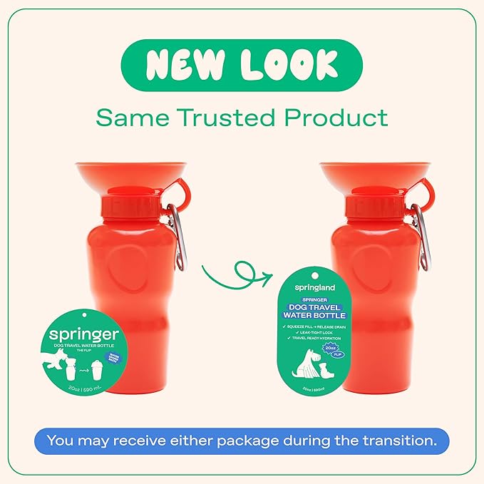 Springer Dog Water Bottle | Portable Travel Drinking Feeder Dispenser for Dogs & Puppies | As Seen on Shark Tank | Leak-Proof Bowl | BPA-Free | Outdoor Walking, Hiking & Travel | 22oz Classic Poppy