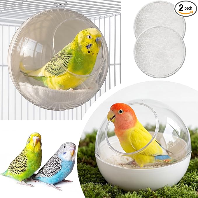 Novabright 2 Pack Clear Bird Nest for Cage Washable Transparent Parakeet House with 2 Cozy Pads Bite Resistant Bed Breeding Box Sleeping Hanging Hut Parrot Budgie Lovebird Cockatiel Canary Finch
