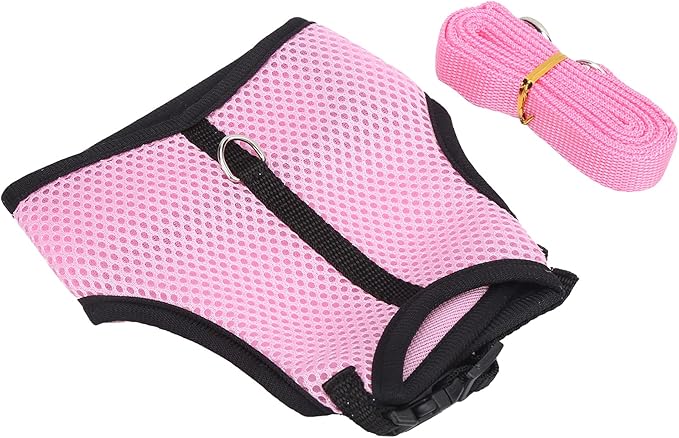 Pet Pink Mesh Traction Harness Chest Back with Leash for Rabbit Guinea Pig Pet Supply(L-Pink)