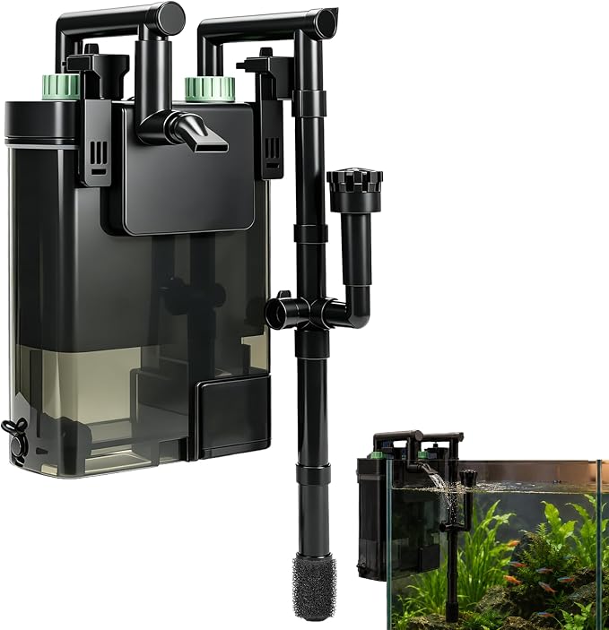External Hang On Back Canister Aquarium Filter,Quiet Fish Tank Filter with 3-Stage Filtration,Anti-Dry Burn Motor,132GPH Adjustable Flow,Duckbill Nozzle,Shower Spray Bar