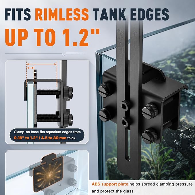 Salcod Aquarium Light Bracket for Rimless Tanks, Fits 2.4"-5.3" Lights | Fits 0.18"-1.2" Tank Edges, Adjustable Height & Depth, Aluminum Riser for Rectangular LED Lights, Planted & Saltwater Tanks