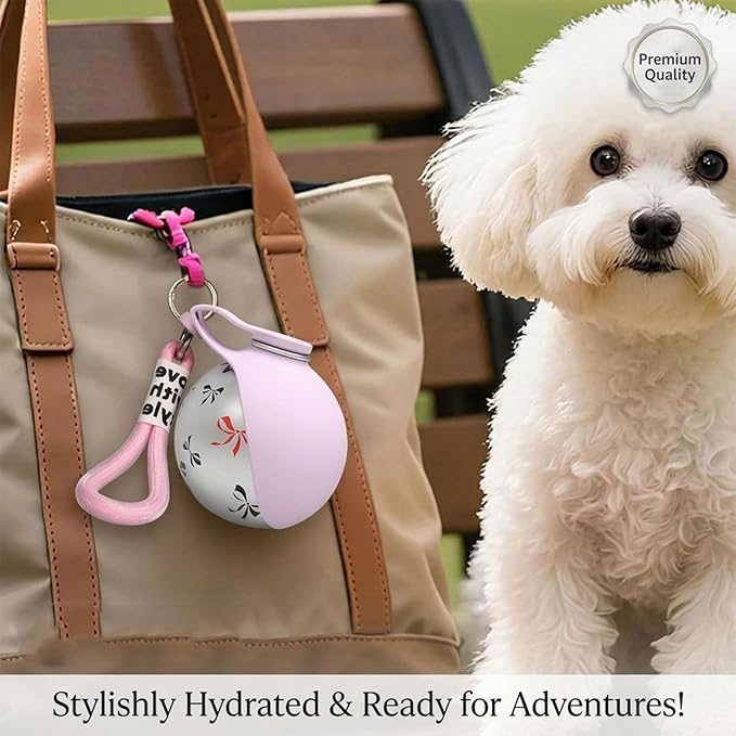 2026 NEW 2-in-1 Portable Dog Water Bottle for Small Dogs - Leak-Proof & Compact Dog Travel, Foldable Pet Water Bottle for Small Dog Walking, Hiking & Travel (Pink+Print)