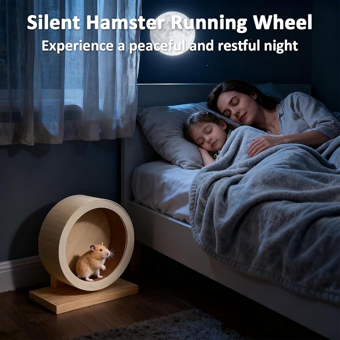 Wooden Hamster Wheels 5.7 Inch Silent Exercise Running Wheel Prevents Boredom Depression for Hamster Gerbil Mice Chinchillas Guinea Pigs (S)