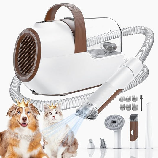 Dog Grooming Vacuum, Dog Grooming Kit with Pet Clipper Nail Grinder, 3 Suction Modes Dog Brush Vacuum with 6 Pet Grooming Tools (tan)