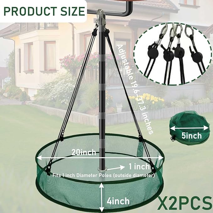 2 Pack Seed Catcher Tray for Outdoor Pole Mounted Bird Feeders, 20'' Hanging Bird Feeder Seed Catcher Platform with Holes Fits 1'' Pole, for Hummingbird Bee Feeder Outdoor Garden(with Holes)