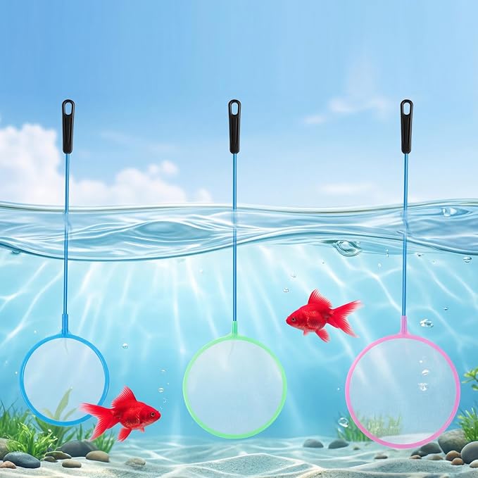 3 Pcs Aquarium Fish Nets, Plastic Artemia Sieves, Small Fish Net, Brine Shrimp Net, Fish-Tank Skimmer, Aquarium Fish-Tank Tool (3 Sizes, Round, Random Color)