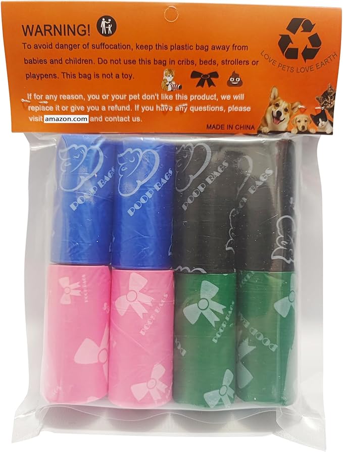 Biodegradable Pet Waste Bag Refill Roll, Heavy-Duty (120 Bags/8 Rolls/4 Colors) Unscented, Leak-Proof Design Eco-Friendly, Degradable Pet Waste Disposal Bags