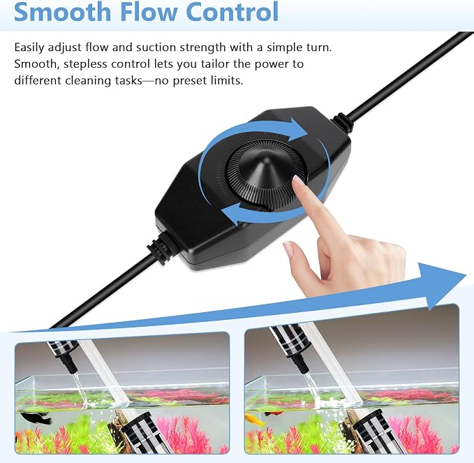 AQQA Upgraded DC 18W Electric Aquarium Vacuum Gravel Cleaner | Anti-Clog Pre-Filter Design, 7-in-1 Multifunctional, Dirt Removal, Water Change, Sand Washing, Turtle Shower