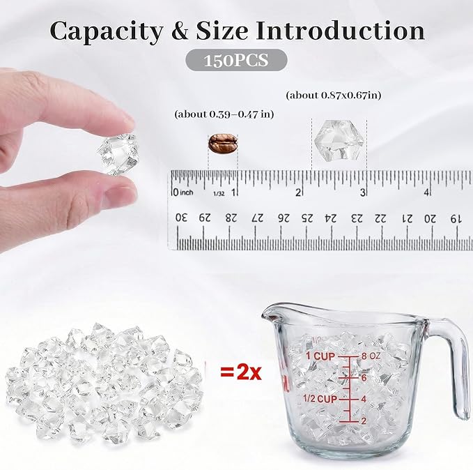 DOMESTAR Clear Fake Ice Rocks, 150 PCS Acrylic Crystal for Vase Fillers | Fake Diamonds for Table Centerpieces Wedding Party, Fish Tanks Decor Table Scatter DIY Craft Supplies Food Display