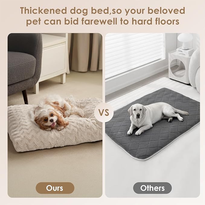 EHEYCIGA Washable XL Dog Bed for Crate 41x27 Inch, Kennel Pad for Extra Large Dogs Up to 65 lbs, Plush and Comfy Pet Sleeping Mat, Beige