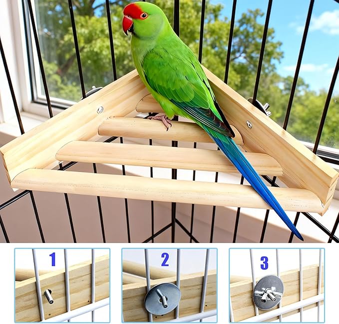 6.7Inch Bird Perch Corner,Wooden Platform Stand,Bird Platform for Cage,Cockatiel,Budgie,Parakeet,Cockatoo