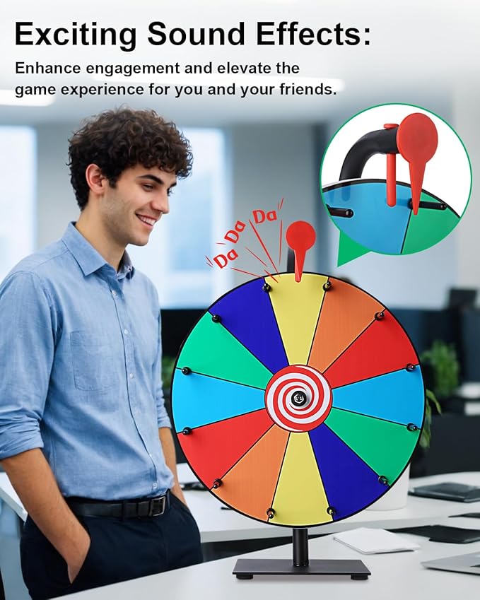 Prize Wheel 12 Inch, Spinning Wheel with 12 Writable Slots, Durable Spin The Wheel Game with Stand for Events, Classroom Games, and Party Raffles