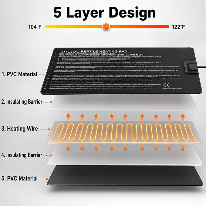 Aiicioo Reptile Heating Pad - Hermit Crab Heater Heat Mat for Reptiles Snake Lizard 24 Watt