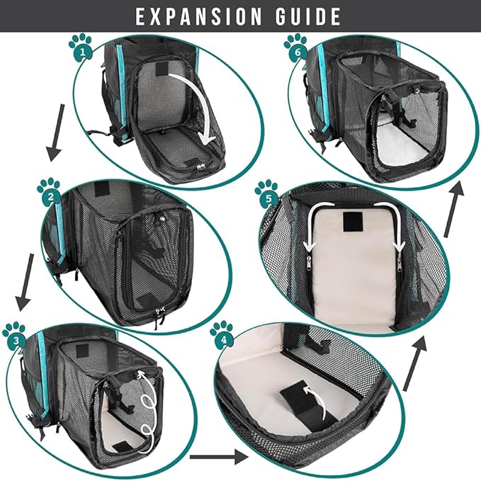 PetAmi Expandable Dog Backpack Carrier for Cats & Pets, Breathable Cat Carrier Backpack with Top Window & Multi-Entry, Ventilated Foldable Travel Carrier for Small Medium Pets up to 18 lbs, Teal Blue