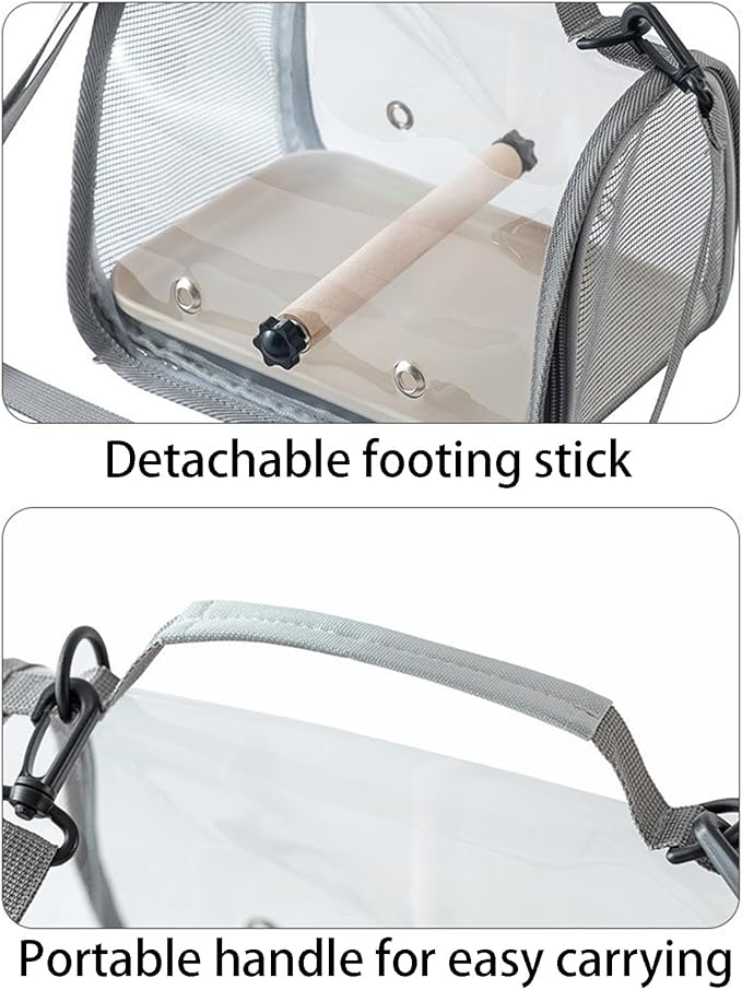 Bird Carrier Backpack Bird Bag Panoramic View Breathable Foldable with Perch Removable Tray for Peony Little Sun Tiger Skin Monk (White)