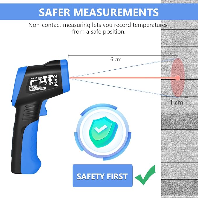 HOLDPEAK 981C Digital Laser Infrared Thermometer Non Contact, IR Heat Temperature Gun Instant-Read -58 to 1022℉ (-50 to 550℃) for Cooking, Grill, Pizza Oven, Griddle, Engine, HVAC, Not for Human