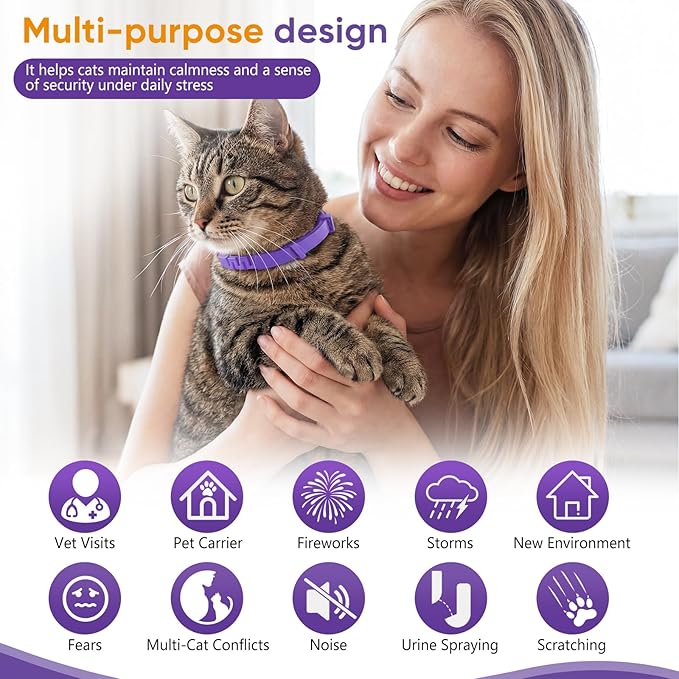 Cat Calming Collar, 4-Pack Pheromone Collars for Cats – Adjustable 15″, Up to 4 Weeks Lasting Stress & Anxiety Relief, Helps Reduce Noise Fear, Scratching & Separation Anxiety