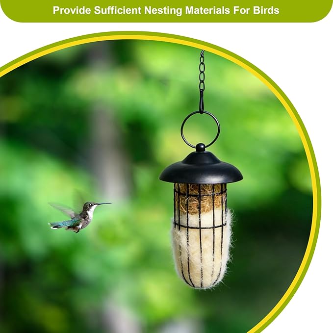 2PCS Bird Nesting Material, Refillable Hummingbird Nesters Metal Cage Holder with Wool Material for Wild Birds Nesting Station, Nest House for Bird Lover Gifts, Bird Watching Gifts for Outdoor Patio