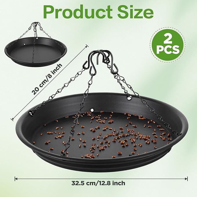 2 Sets 12.8" Bird Seed Catcher Tray Platform Bird Feeder BirdBath Large Hanging Tray Fits Seed Hoop Squirrel Feeder Bowl,Garden Patio,Wild Birds Viewing, Backyard, Birdfeeders Outside (Black)