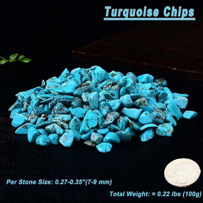 Erliway 100g Natural Turquoise Crystal Chips 7-9mm Tumbled Stones | Small Crushed Crystal Stone, Polished Crystals Chips for Fish Tank, Healing Tumbled Rocks for Reiki Jewelry Making Home Décor
