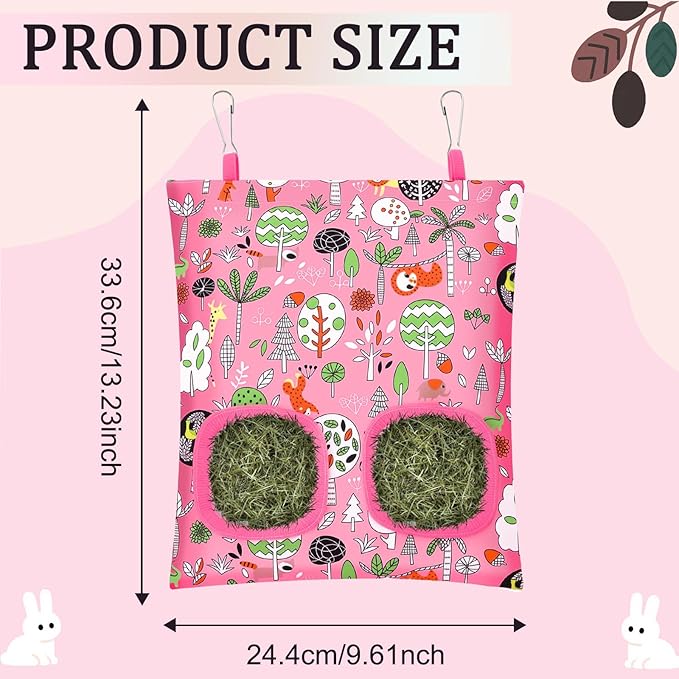 UPINS 3 Hay Bag for Rabbits 2-Hole Hanging Hay Feeder Guinea Pig Hay Bags, Hay Feeder for Chinchillas Rabbits Hamsters Small Pets and Animals(Forest Color System)