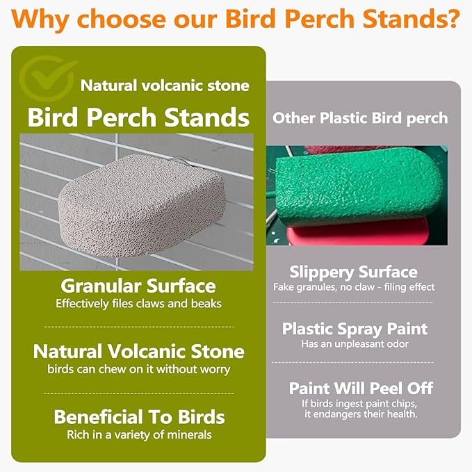 4 PCS Bird Beak Grinding Stone,Bird Perch Stands,Parrot Calcium Perch Platform,Parakeet Pumice Lava Beak Grinding Block Claws Trimmer Climbing Chewing Toys for Budgie Cockatiel Conure Lovebird