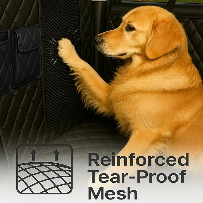 fidozen Dog Car Seat Cover for Back Seat with Visual Mesh Window - 100% Waterproof & Scratchproof 600D Oxford Dog Hammock for Car, Truck, SUV - Non-Slip Pet Seat Cover with Side Flaps, Universal Fit