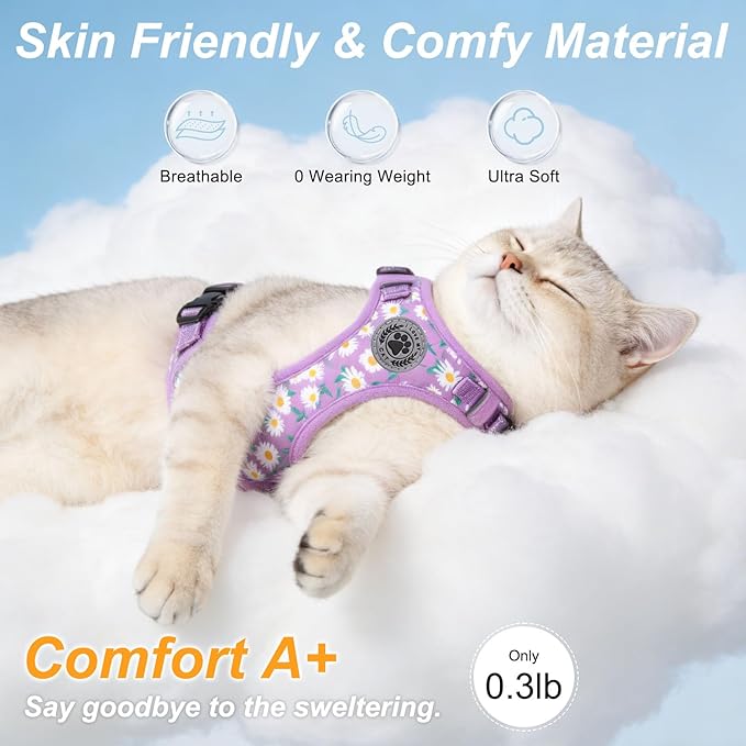 BEAUTYZOO Cat Harness and Leash Set for Walking Escape Proof, Neck Release Adjustable Harness for Kitten Puppy Small Medium Large Cats, Soft Cute Easy Control Small Cat Harness for Cats Boy and Girls