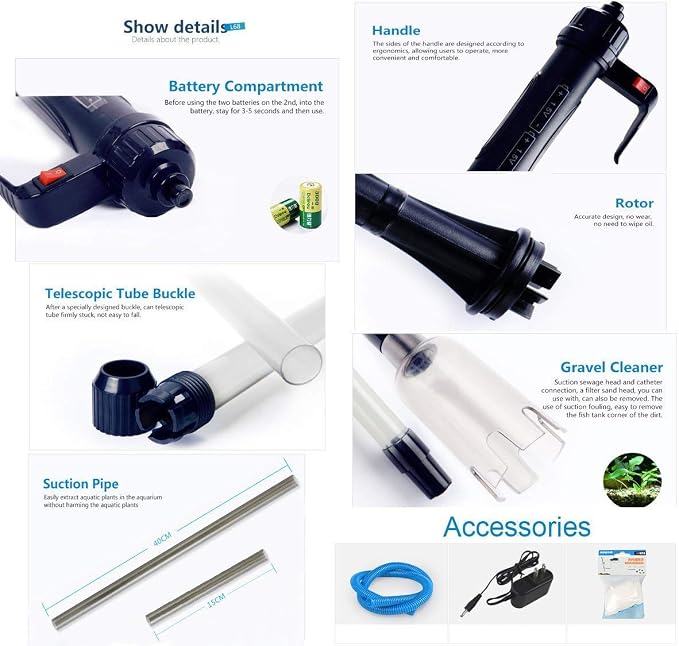 LONDAFISH Electric Fish Tank Vacuum Water Filter Cleaner Sand Washer | aquarium cleaner vacuum electric syphon operated gravel vacuum for aquarium sand vacuum