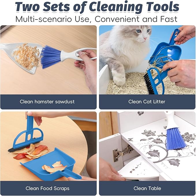 PINVNBY Mini Dustpan and Brush Set, Cage Cleaner for Guinea Pigs, Cats, Hedgehogs, Hamsters, Chinchillas, Rabbits, Reptiles, and Other Small Animals 2 Pack Mini Hand Broom and Dustpan