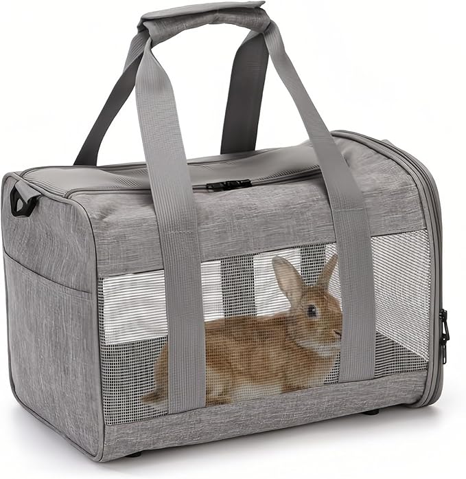 PINVNBY Small Pet Carrier, Guinea Pig Carrier, Bunny Carrier for Travel Camping Outdoor, Breathable Pet Portable Hand Bag for Hamster Rabbit Guinea Pig（Gray）