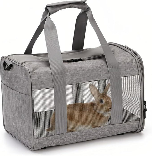 PINVNBY Small Pet Carrier, Guinea Pig Carrier, Bunny Carrier for Travel Camping Outdoor, Breathable Pet Portable Hand Bag for Hamster Rabbit Guinea Pig（Gray）