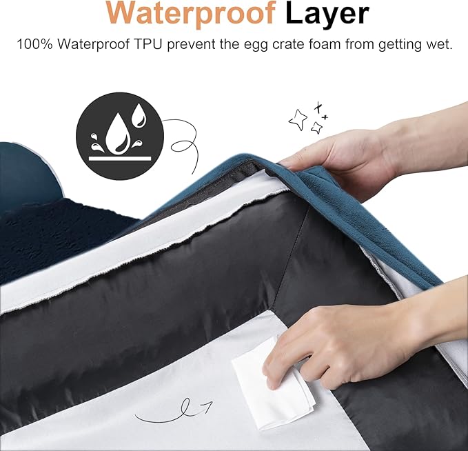 Medium Dog Bed Orthopedic Washable: Beds Bolster Medium Sized Dogs Bed Egg Crate Foam Couch Sofa Waterproof with Removable Cover - Navy Blue