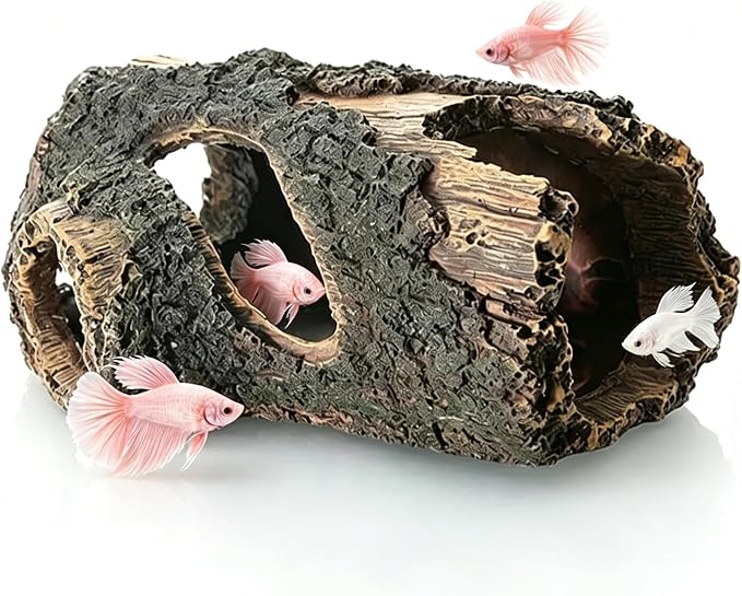 Aquarium Decorations Resin Hollow Tree Trunk Ornament Bettas House Cave Wood House Decor for Fish Tank, Large