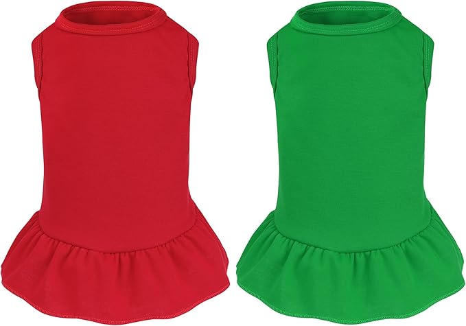 2 Pcs Dog Dresses Cat Skirt Solid Color Dog Clothes Summer Sleeveless Puppy Girl Clothes for Small Pet Dogs Cats (Red,Dark Green, X-Small)
