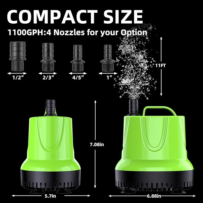 FREESEA Fountain Submersible Water Pump: 1100 GPH 100W Small Sump Pump for Outdoor Pond Hydroponic Statuary Waterfall Aquarium Fish Tank