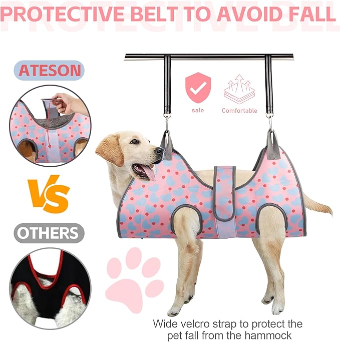 ATESON Dog Grooming Hammock for Small Dogs & Cats, Dog Grooming Harness for Nail Trimming, Pet Grooming Sling Helper with Nail Clippers/Nail Trimmers