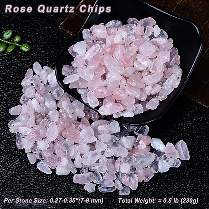 Erliway Rose Quartz Crystal Chips Bulk for Vase Filler Craft, 0.5 lb 7-9 mm | Natural Crushed Crystal Stone for Spell Jar, Aquarium Gravel, Reiki Healing Meditation, Jewelry Making, Resin Art, Home Décor