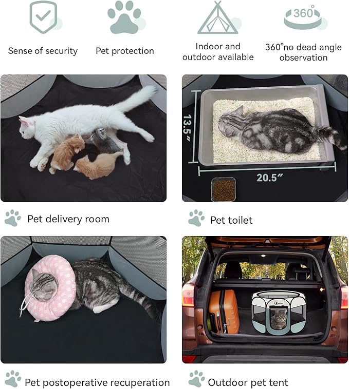 Siedihit Dog Playpen with Washable Pee Pad, Puppy Pet Cat Playpen Small Dogs Tent Crate Indoor/Outdoor, Portable Pop Up Kennel with Carrying Case for Cats/Rabbits(Grey,Small with pad)