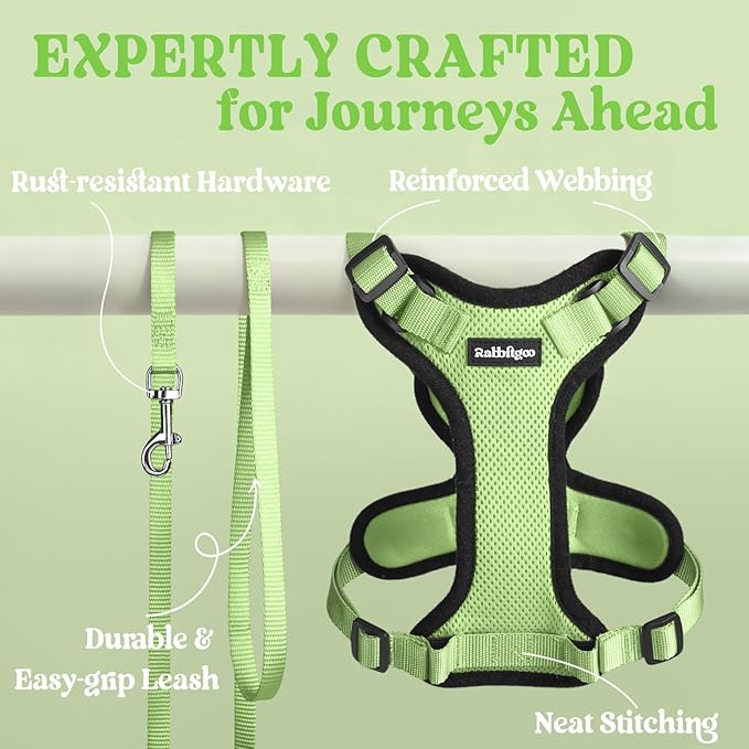rabbitgoo Cat Harness and Leash for Walking, Escape Proof Soft Adjustable Vest Harnesses for Cats, Easy Control Breathable Reflective Strips Jacket, Light Green, M