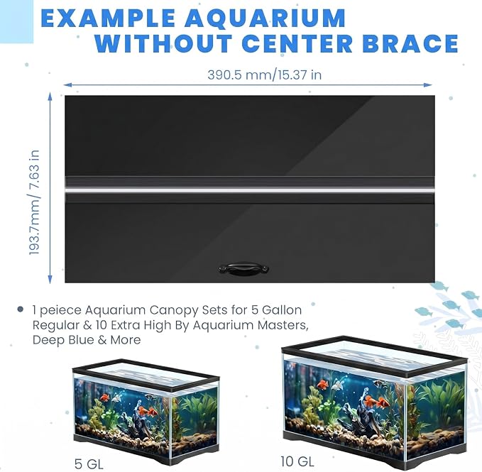 Sieral Aquarium Lids Polycarbonate Canopy with LED Light 15.37 x 7.63 x 0.12 Inch for 5/10 Gallon Without Center Brace Aquariums Cover Fish Tank Lid with a Hook Knife, Black