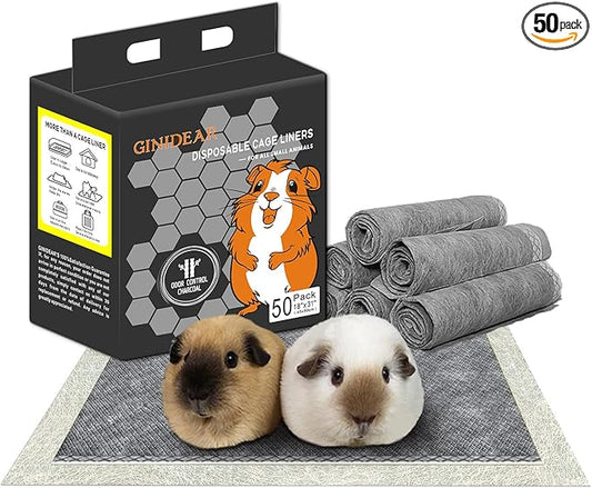 Guinea Pig Bedding, Disposable Guinea Pig Cage Liners, Charcoal Odor Controlling Absorbent Waterproof Pee Pads for Rabbits, Hamster and Other Small Animals. 18''x31'',50 Count