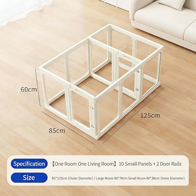Clear Acrylic Dog Playpen with Door,23.6" Puppy Playpen,Easy Assemble Pet Fence,10-Panel for Puppies/Small Dog Play Pen Indoor (White, 23.6 Inch-H, 10 Panel) (White, 60cm10p+2D)