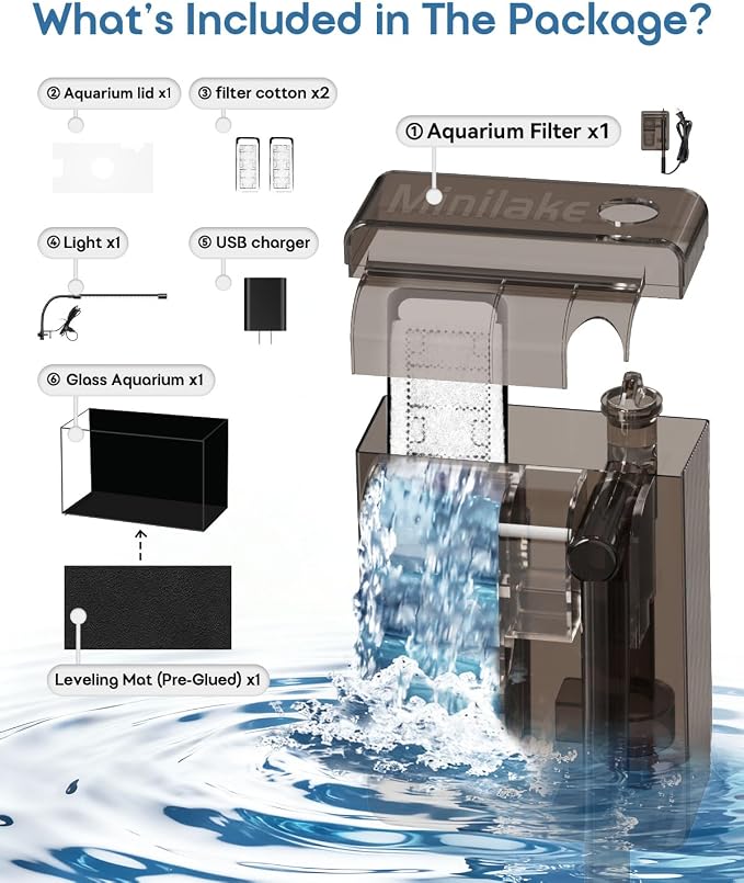 5 Gallon Glass Aquarium Starter Kit, Rimless Fish Tank | Complete Aquarium Kit with Adjustable LED Light, Filter, Lid & Mat for Betta Shrimp & Plants, Easy Setup and Maintenance