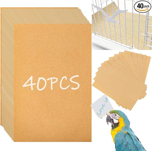 40PCS Gravel Liner Paper for Bird Cage,11x17 In Bird cage Liner Paper-Gravel Paper Special for Bird Cage in Sea Sand,Parrot Cage Sandpapers Cushion Pad Pet Bedding Accessories (40PCS 11 x 17 Inch)