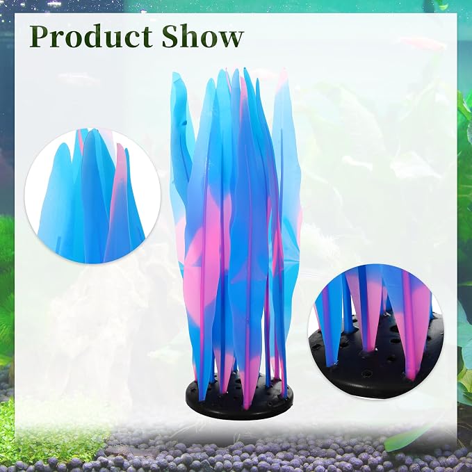 Aquarium Glowing Kelp Plant, Soft Silicone Glowing Decorations Blue 2pcs