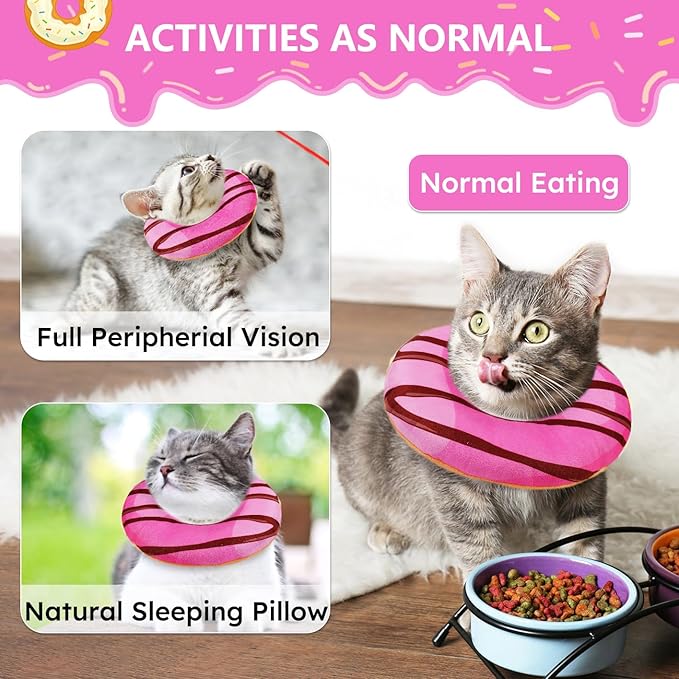 Hpetppy Cat Cone Collar Soft, Cat Recovery Collar for Wound Healing Cute Donut Adjustable Kitten Cones to Stop Licking Comfortable Lightweight Neck Elizabethan Collars for Cats Kittens After Surgery