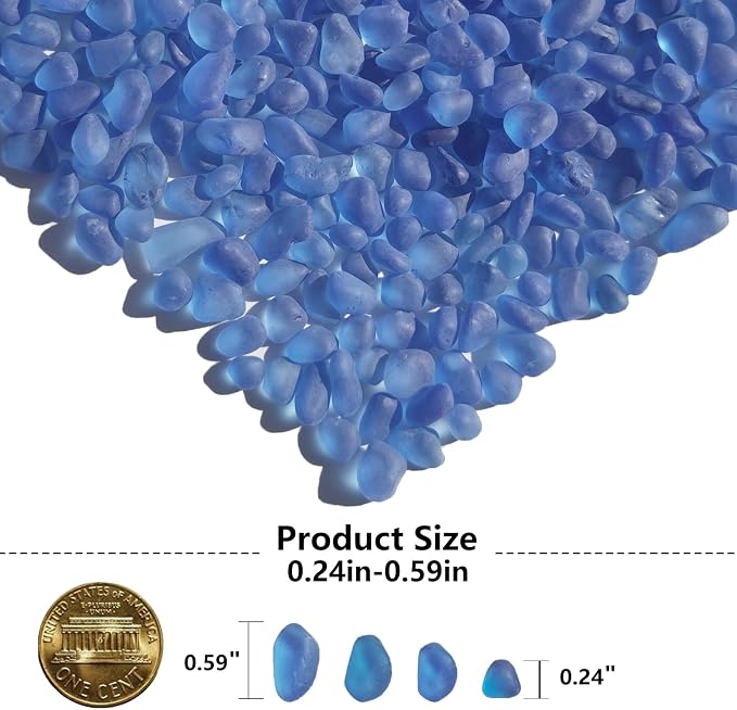 QYGL Sea Glass Stones - 0.9LB Dark Blue Frosted Glass Pebbles Gemstones | Perfect for Aquarium Rocks, Fish Tank Gravel, Vase Fillers, DIY Crafts, and Home Decor