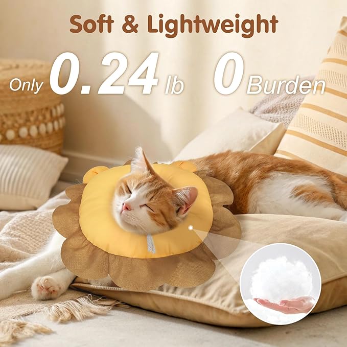 BEAUTYZOO Cat Cone Collars Soft, Cat Recovery E Collars After Surgery to Stop Licking, Adjustable Elizabeth Circle Collar Cute Pet Donut Pillow for Cats Kitten Small Dogs, Lion M